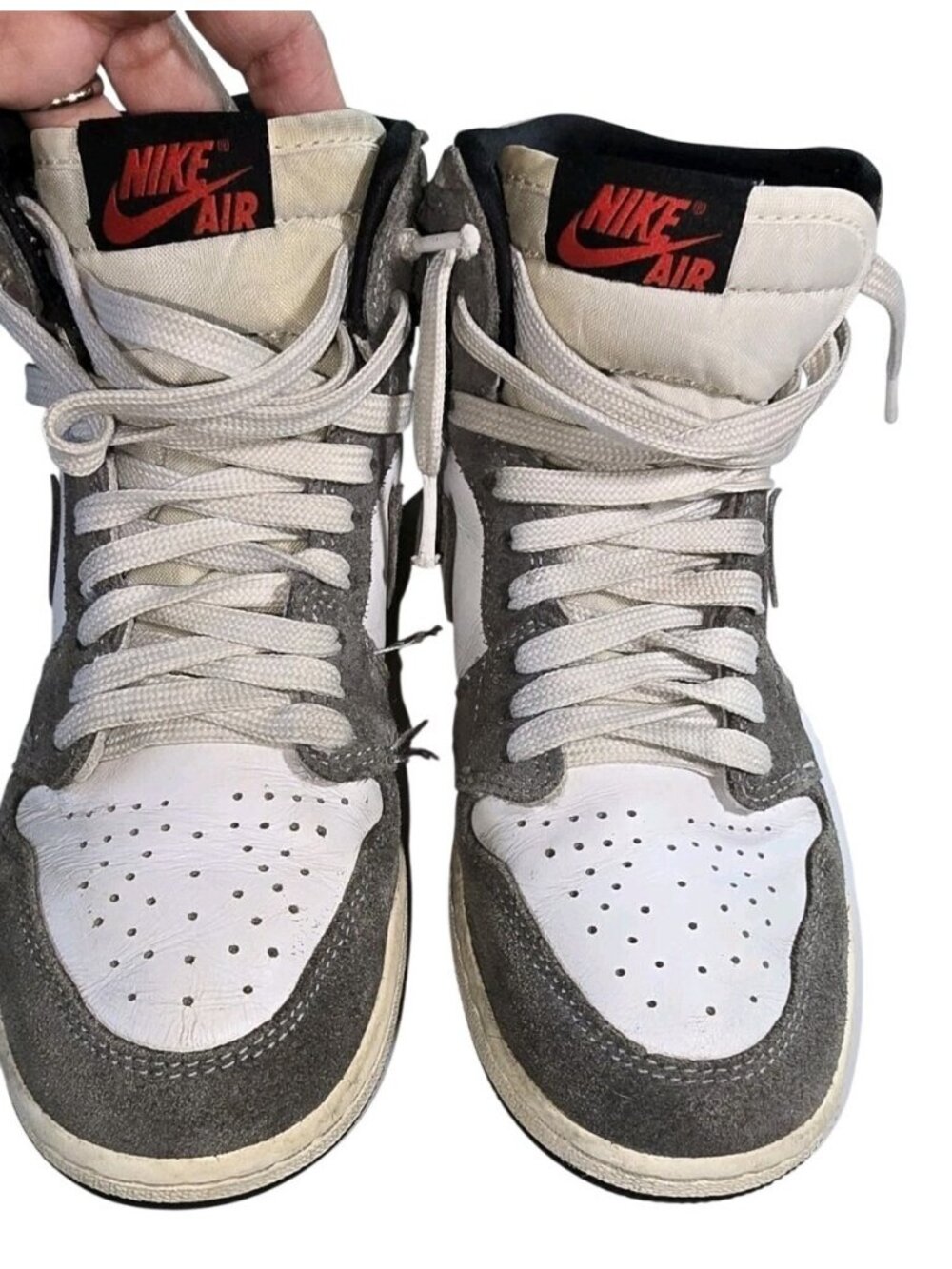 Air Jordan 1 Retro High OG White & Grey Suede Youth 5Y Sneakers